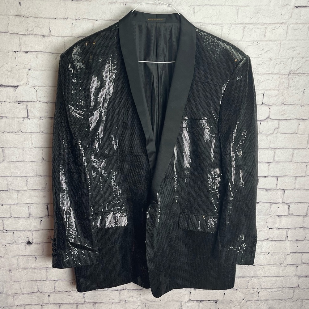 Pallini Mens black sequin suit jacket size XL